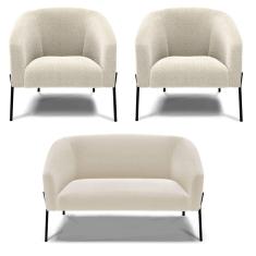 Imagem de Sofá Namoradeira e 2 Poltronas Pé Ferro Pto Stella Bouclê Bege D03 - D`Rossi