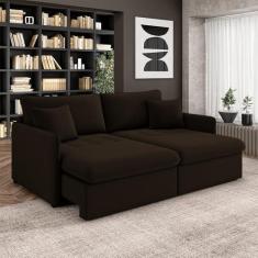 Imagem de Sofá Reclinável e Retrátil Gandalf Bipartido 154cm Caixa Zero com Almofadas Veludo Marrom G33 - Gran Belo