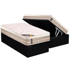 Imagem de Cama Box Baú Solteiro: Colchão Molas Castor Bonnel Premium Tecnopedic + Base CRC Suede Black(88x188)