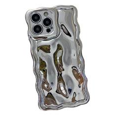 Imagem de Cutecasee Capa de celular compatível com iPhone para mulheres/meninas, linda prata galvanizada 3D, textura encaracolada, ondulada, antiarranhões, à prova de choque, proteção contra quedas para iPhone