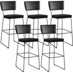 Imagem de Kit 05 Banquetas Altas Preto Linho Chumbo