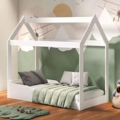 Imagem de Cama Infantil Barreto Montessoriana Encanto com Tenda e Grade de Proteção - Branco