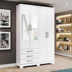 Imagem de Guarda-Roupa Solteiro Caju 4 Portas e 3 Gavetas com Espelho Branco - Henn