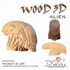 Imagem de Quebra Cabeças 3D Cabeça Enfeite Alien Busto Mdf 3mm Natural - Darama