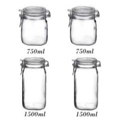 Imagem de 4 Potes Fido Rocco Bormioli De Vidro Com Tampa Hermética - 2 750ml + 2 1500ml (1,5 Litro) Para Armazenamento De Alimento