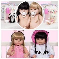 Imagem de Bonecas Reborn Gêmeas Corpo De Vinil 46cm Bailarina Panda - Cegonha Re