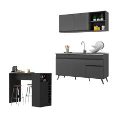 Imagem de Armário De Cozinha Compacta Com Bancada Americana Veneza Multimóveis Mp2200 Preto Preto