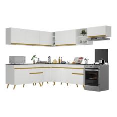 Imagem de Armário De Cozinha Completa De Canto V268 Branco Dourado