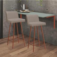 Imagem de Kit Mesa Suspensa de Parede Fixa mdf Verde Oliva + 2 Banquetas Lexi Ferro Bronze Sintético Bege - Ahazzo Móveis