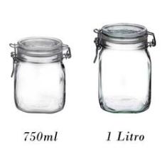 Imagem de 2 Potes Fido Rocco Bormioli De Vidro Com Tampa Hermética - 1 750ml + 1 1000ml (1 Litro) Para Armazenamento