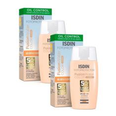 Imagem de Kit 2 Protetor Solar Facial Isdin Fusion Water 5 Stars Color FPS 50 Cor Clara 50ml