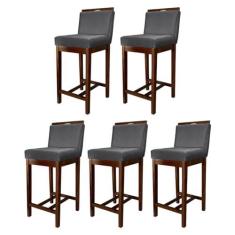 Imagem de Kit 5 Banquetas Média para Bancada Gourmet Líbia Madeira Capuccino Suede Cinza CCS