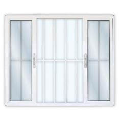 Imagem de Janela de Alumínio de Correr 100x120cm 4 Folhas 2 Fixas com Grade e Vi