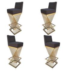 Imagem de Kit 04 Banquetas Luma Base de Ferro Sued Grafite - D'Classe Decor