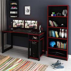 Imagem de Conjunto Mesa e Armário para Escritório Home Office Gamer Cool MDP Preto/Vermelho G69 - Gran Belo