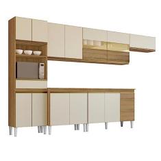 Imagem de Armário de Cozinha Completa com Balcão e Nicho para Micro-ondas 14 Portas 3 Gavetas Clara Atacama/Off White Aramóveis