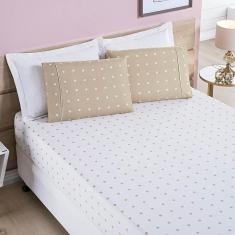 Imagem de Jogo de Cama Lençol Celine Solteiro 02 Peças Micropercal 200 Fios Bolinhas - Cáqui