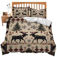 Imagem de Conjunto de cama solteiro com estampa de alce rústico para adolescentes e meninos, super macio, para decoração de quarto, solteiro, casal, Queen, King, capa de edredom com 2 fronhas