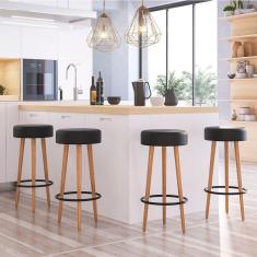 Imagem de Kit 4 Banquetas Altas Estofadas Roma 70Cm Preta - Adz