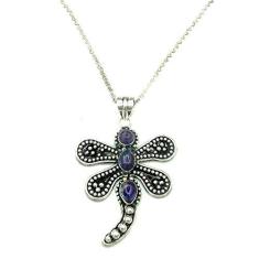 Imagem de Colar Indiano Banhado a Prata Libélula Ametista Natural