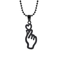 Imagem de COMTRUDE BTS Love Necklace - Colar de aço inoxidável personalizado coração de dedo Kpop BTS pingente Love Yourself