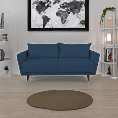 Imagem de Sofá 3 Lugares Linho Azul Pietro Base em Madeira Maciça