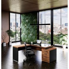 Imagem de Mesa Diretor Web40: Elegância Vidro 1,72x1,60 - Nogal/Preto