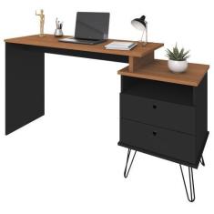 Imagem de Mesa Escrivaninha Estilo Industrial Flex Lux A06 Freijó/Preto - Mpozen