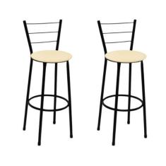 Imagem de Kit 2 Banquetas Alta Preta com Encosto Assento Bege Jaddi