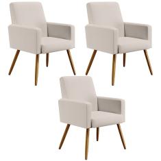 Imagem de Kit 03 Poltronas Decorativas Para Sala Estar e Recepção Maria W01 Pés Palito Linho Cru - Lyam Decor