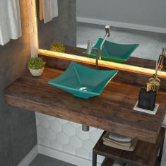 Imagem de Cuba Pia de Apoio para Banheiro Quadrada Luxo 30 C08  Turquesa - Mpozenato