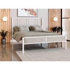 Imagem de Cama Casal Tubolar Eloa Com Extrado Madeira P/ Colchão 188X138 -Reforçada -Branco