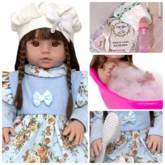 Imagem de Boneca Bebe Reborn Realista Menina com Roupa Azul e Itens