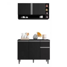 Imagem de Kit Armario Para Cozinha Compacto Vanessa Balcão 105cm Cor Preto Ajl
