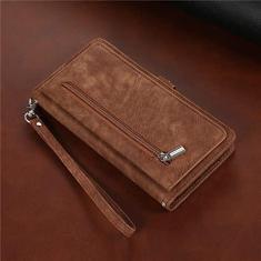 Imagem de Capa de telefone de couro com cordão longo para Samsung Galaxy S23 S22 Ultra S21 FE S20 S10 Plus Note 20 Carteira com zíper Capa para vários cartões, marrom, para Samsung S20 FE 4G 5G