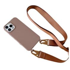 Imagem de Capa de silicone fosco com alça de colar crossbody para iPhone 15 14 Pro Max 11 12 13 Mini XR X XS 7 8 Plus SE Capa à prova de choque, marrom, para iPhone 15 Plus