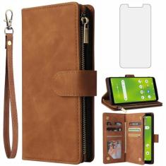 Imagem de Asuwish Capa carteira compatível com Cricket Debut Smart 2022, protetor de tela de vidro temperado e capa flip de couro, suporte para cartão, acessórios de celular, capas magnéticas para celular