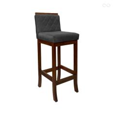 Imagem de Banqueta Alta para Ilha de Cozinha Nice Madeira Castanho Matelassê Suede Cinza CCS