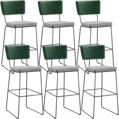 Imagem de Kit 06 Banquetas Altas Allana L02 Verde Musgo Cinza