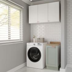 Imagem de Lavanderia Modulada 2 Peças 1 Armário Aéreo 3 Portas 1 Balcão Arizona Cabecasa Madeiramadeira Branco/Menta
