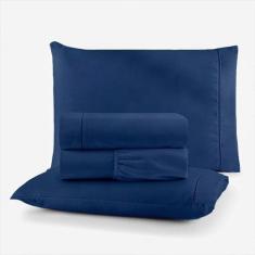 Imagem de Jogo de Cama Casal 400 Fios 4 Peças Toque Macio - Charme do Lar, Azul
