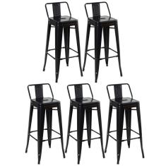 Imagem de Kit 5 Banquetas Altas Com Encosto 76 Cm Preto Semibrilho