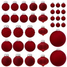 Imagem de Conjunto de 36 peças de enfeites de bolas de Natal, decorações de árvore de Natal, 1,18/2,4/3,15/3,9 polegadas, bolas penduradas de veludo, enfeites decorativos de Natal para reunião de família de