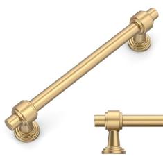 Imagem de Amerdeco Pacote com 10 puxadores de armário bronze champanhe 5 polegadas (128 mm) orifício central puxadores de armário ferragens puxadores de armário de cozinha para puxadores de cômoda de banheiro