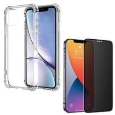 Imagem de Capa Anti Quedas iPhone 12 + Película Vidro 3D Privacidade Anti Espião