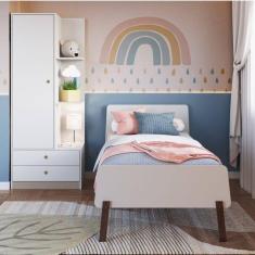 Imagem de Quarto Infantil com Guarda Roupa 1 Porta e Cama Solteiro Lara Branco
