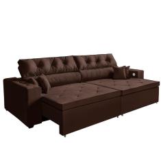 Imagem de Sofá 5 Lugares Smart 3,02 Metros Marrom Retrátil, Reclinável Tecnologia Carregamento 3 portas USB