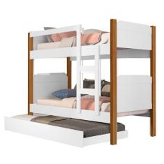 Imagem de Beliche Treliche Cama Solteiro + Cama Auxiliar Branco Nature - Anyben