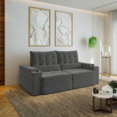 Imagem de Sofá Retrátil e Reclinável com Porta Copos e Usb 3 Lugares 220cm Embaúba Extra Cabecasa Madeiramadei Grafite Fosco