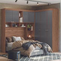 Imagem de Guarda-roupa Casal Modulado Lugano Jatobá-grafite 7 Portas 4 Gavetas Cabideiro